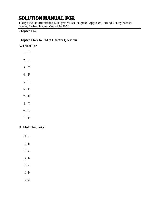 mobile-preview-Solution Manual For Today's Health Information Management An Integrated Approach 12th Edition by Barbara Acello, Barbara Hegner Copyright 2022 Chapter 1-52