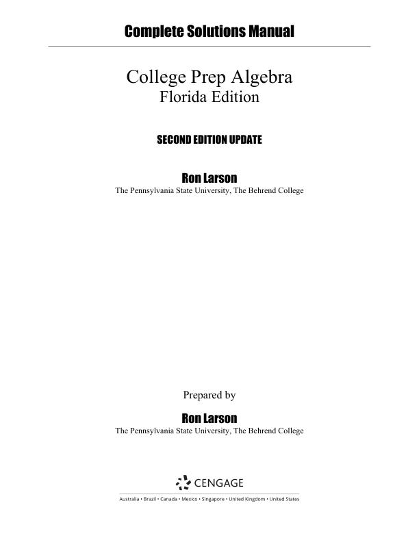 Solution Manual For K12AE LARSON COLLEGE PREP ALG MATH FOR COLLEGE UPDATE FL 2nd Edition by Ron Larson Copyright 2022