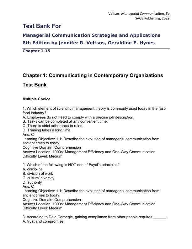 mobile-preview-Test Bank For Managerial Communication Strategies and Applications 8th Edition by Jennifer R. Veltsos, Geraldine E. Hynes Chapter 1-15