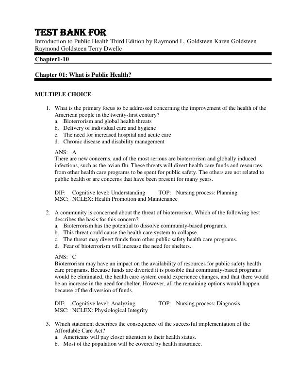 mobile-preview-Test Bank For Introduction to Public Health Third Edition by Raymond L. Goldsteen Karen Goldsteen Raymond Goldsteen Terry Dwelle Chapter 1-10