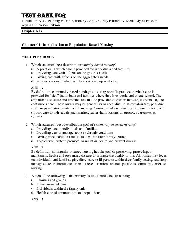 mobile-preview-Test Bank For Population-Based Nursing Fourth Edition by Ann L. Curley Barbara A. Niedz Alyssa Erikson Alyssa E. Erikson Erikson Chapter 1-13