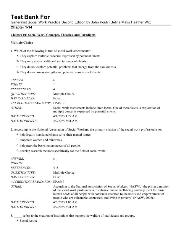 mobile-preview-Test Bank For Generalist Social Work Practice Second Edition by John Poulin Selina Matis Heather Witt Chapter 1-14