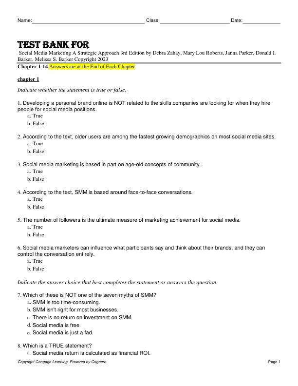 mobile-preview-Test Bank For Social Media Marketing A Strategic Approach 3rd Edition by Debra Zahay, Mary Lou Roberts, Janna Parker, Donald I. Barker, Melissa S. Barker Copyright 2023 Chapter 1-14