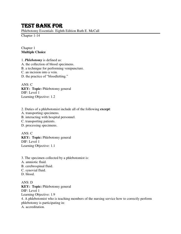 mobile-preview-Test Bank for Phlebotomy Essentials  Eighth Edition Ruth E. McCall