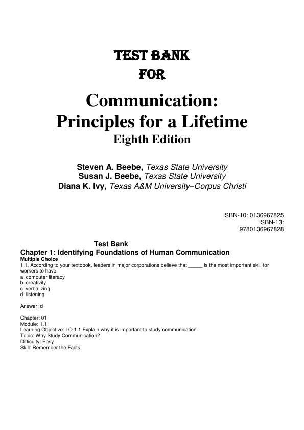 mobile-preview-Test Bank For Communication Principles for a Lifetime, 8th Edition by Steven A. Beebe, Susan J. Beebe, Diana K. Ivy Chapter 1-15