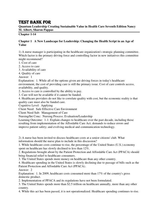mobile-preview-Test Bank for Quantum Leadership Creating Sustainable Value in Health Care Seventh Edition Nancy M. Albert, Sharon Pappas