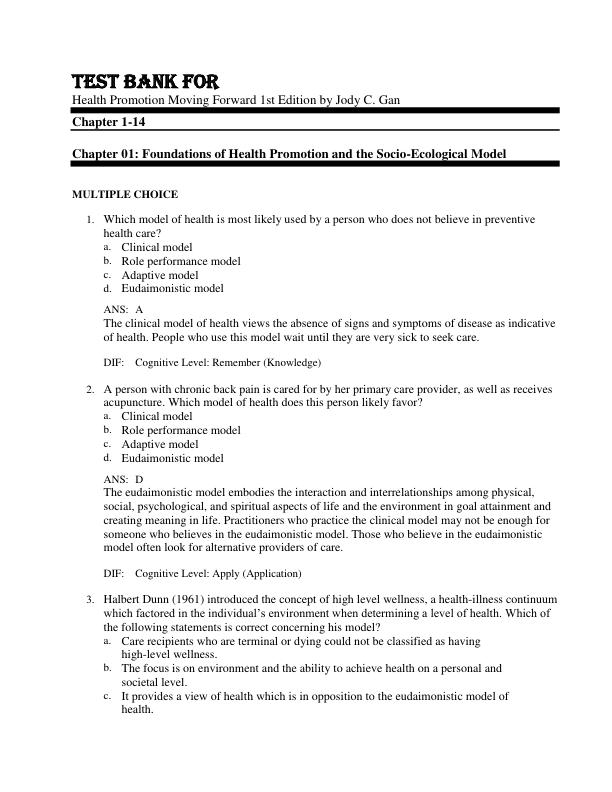 mobile-preview-Test Bank For Health Promotion Moving Forward 1st Edition by Jody C. Gan Chapter 1-14