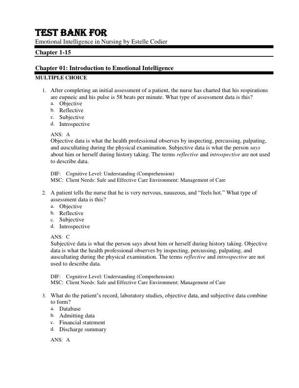 mobile-preview-Test Bank For Emotional Intelligence in Nursing by Estelle Codier Chapter 1-15