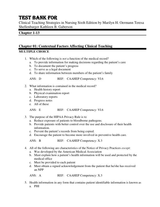 mobile-preview-Test Bank For Clinical Teaching Strategies in Nursing Sixth Edition by Marilyn H. Oermann Teresa Shellenbarger Kathleen B. Gaberson Chapter 1-13