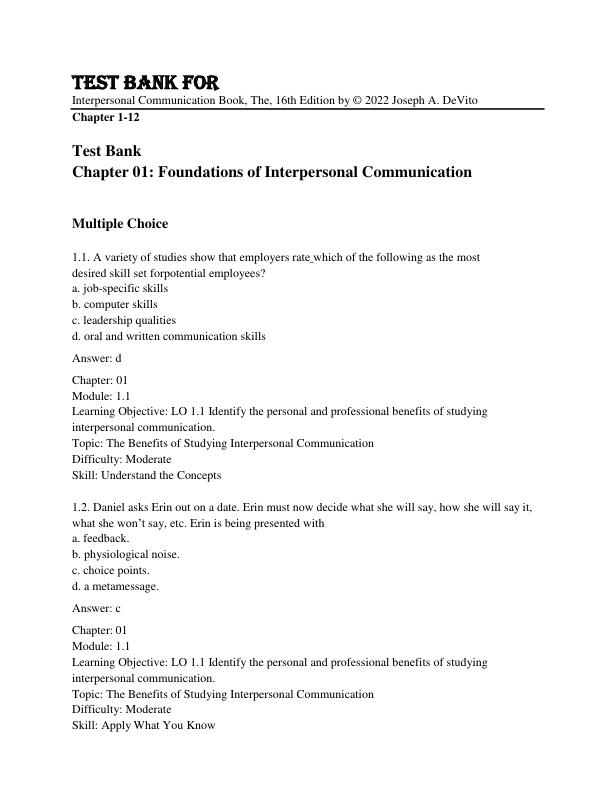 mobile-preview-Test Bank For Interpersonal Communication Book, The, 16th Edition by © 2022 Joseph A. DeVito Chapter 1-12
