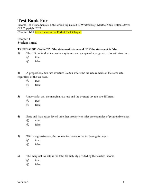 mobile-preview-Test Bank For Income Tax Fundamentals 40th Edition by Gerald E. Whittenburg, Martha Altus-Buller, Steven Gill Copyright 2022 Chapter 1-15