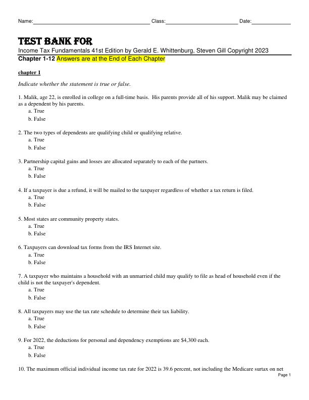mobile-preview-Test Bank For Income Tax Fundamentals 41st Edition by Gerald E. Whittenburg, Steven Gill Copyright 2023 Chapter 1-12
