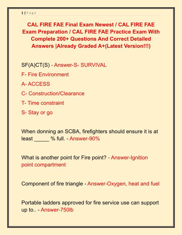 CAL FIRE FAE Final Exam Newest