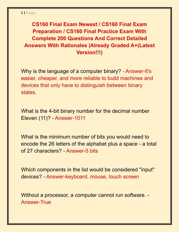 CS160 Final Exam Newest