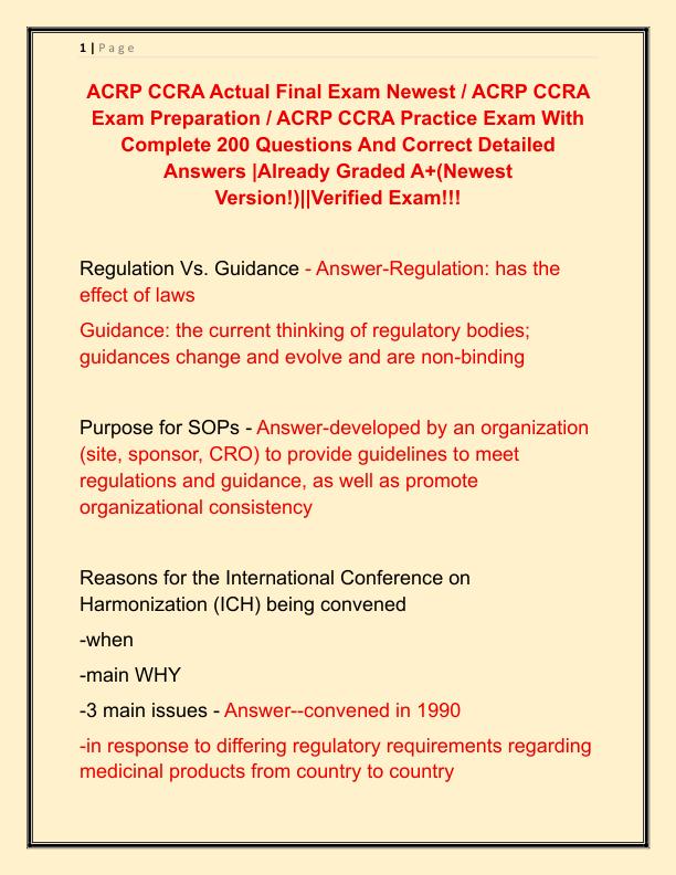 ACRP CCRA Actual Final Exam Newest