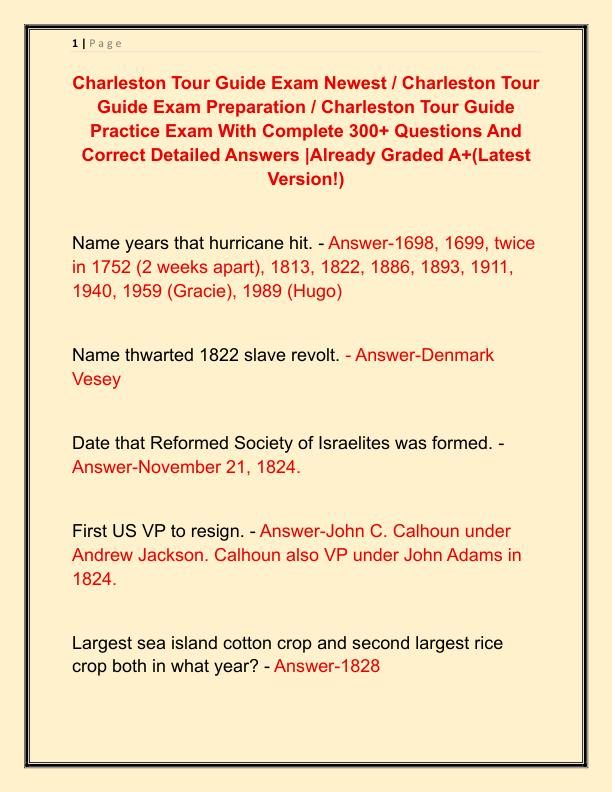 Charleston Tour Guide Exam Newest