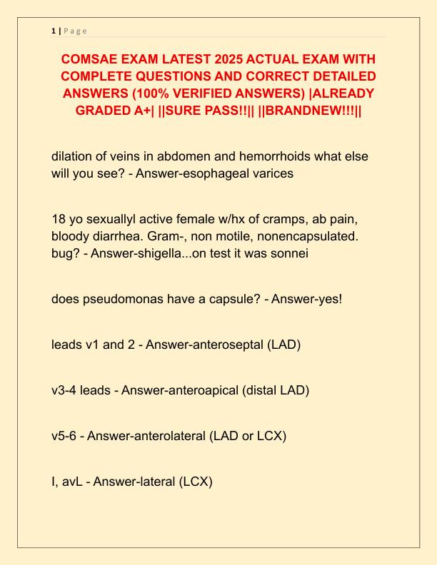 COMSAE EXAM LATEST 2025 ACTUAL EXAM WITH COMPLETE QUESTIONS AND CORRECT DETAILED ANSWERS