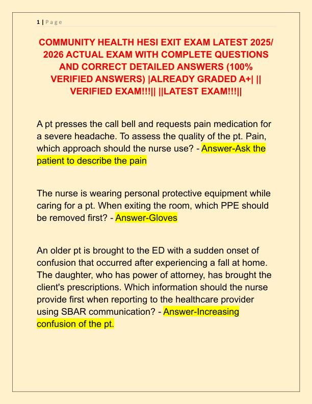 COMMUNITY HEALTH HESI EXIT EXAM LATEST 2025