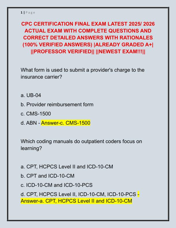 CPC CERTIFICATION FINAL EXAM LATEST 2025