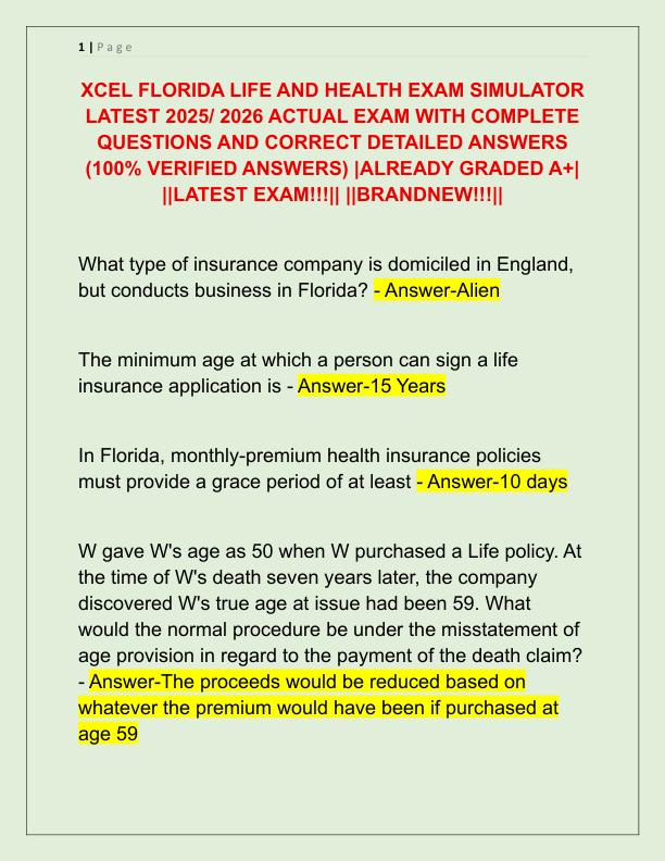 XCEL FLORIDA LIFE AND HEALTH EXAM SIMULATOR LATEST 2025