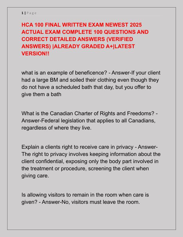 mobile-preview-HCA 100 FINAL WRITTEN EXAM NEWEST 2025 ACTUAL EXAM COMPLETE 100 QUESTIONS AND CORRECT DETAILED ANSWERS
