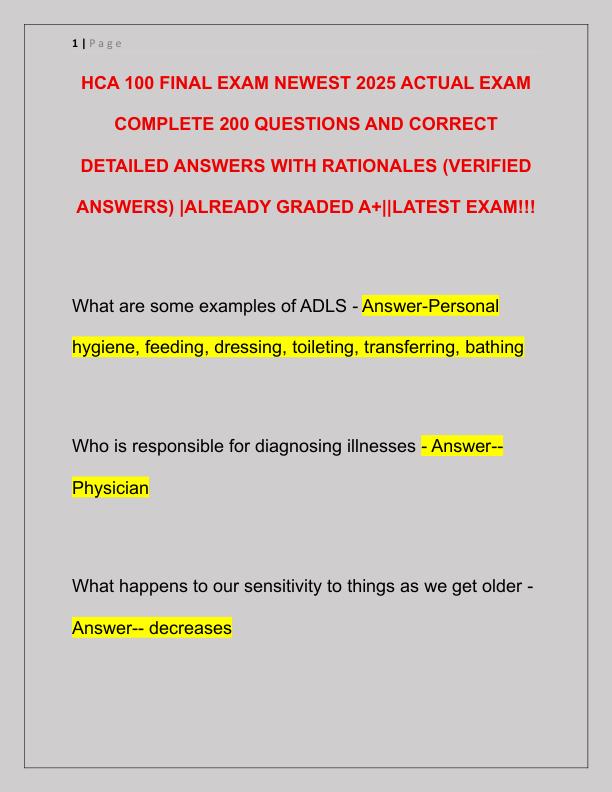 mobile-preview-HCA 100 FINAL EXAM NEWEST 2025 ACTUAL EXAM COMPLETE 200 QUESTIONS AND CORRECT DETAILED ANSWERS WITH RATIONALES