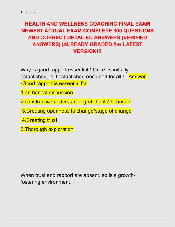 mobile-preview-HEALTH AND WELLNESS COACHING FINAL EXAM NEWEST ACTUAL EXAM COMPLETE 300 QUESTIONS AND CORRECT DETAILED ANSWERS