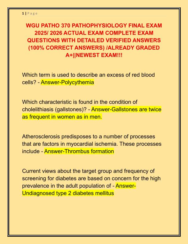 WGU PATHO 370 PATHOPHYSIOLOGY FINAL EXAM 2025