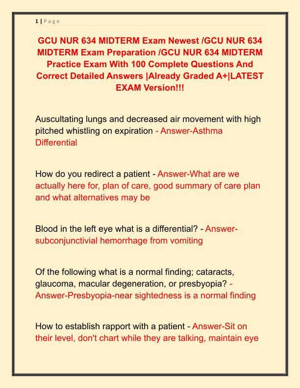GCU NUR 634 MIDTERM Exam Newest