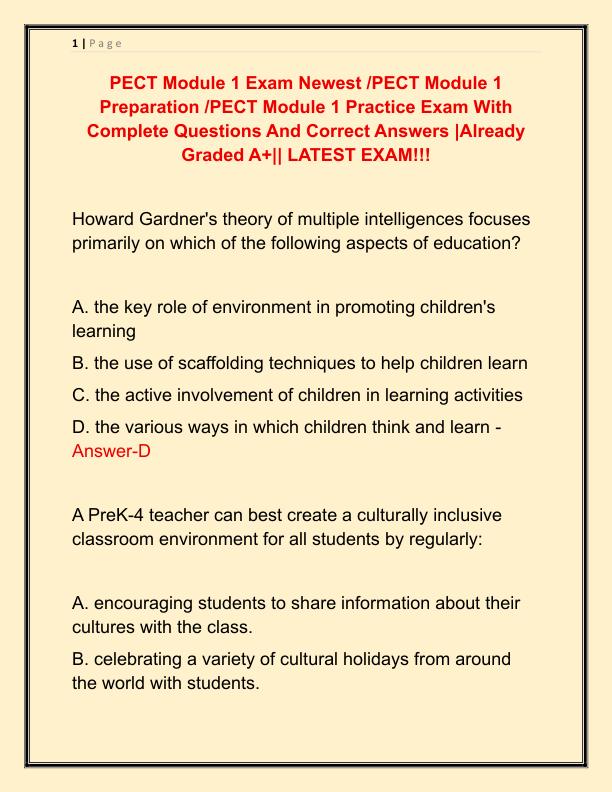 PECT Module 1 Exam Newest