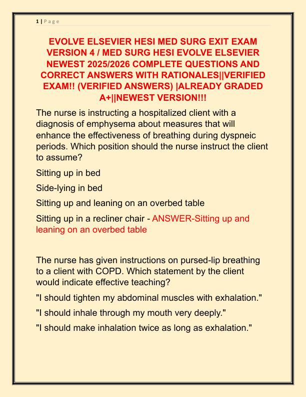 EVOLVE ELSEVIER HESI MED SURG EXIT EXAM VERSION 4