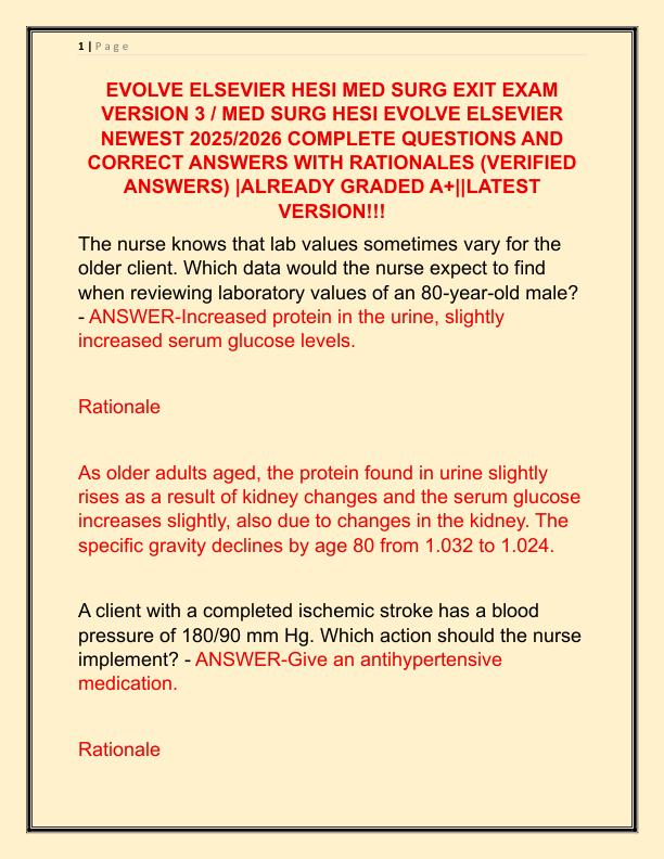 EVOLVE ELSEVIER HESI MED SURG EXIT EXAM VERSION 3