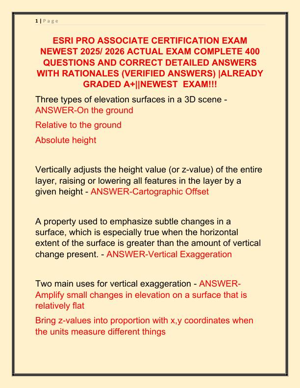 ESRI PRO ASSOCIATE CERTIFICATION EXAM NEWEST 2025 ACTUAL EXAM COMPLETE 400 QUESTIONS AND CORRECT DETAILED ANSWERS