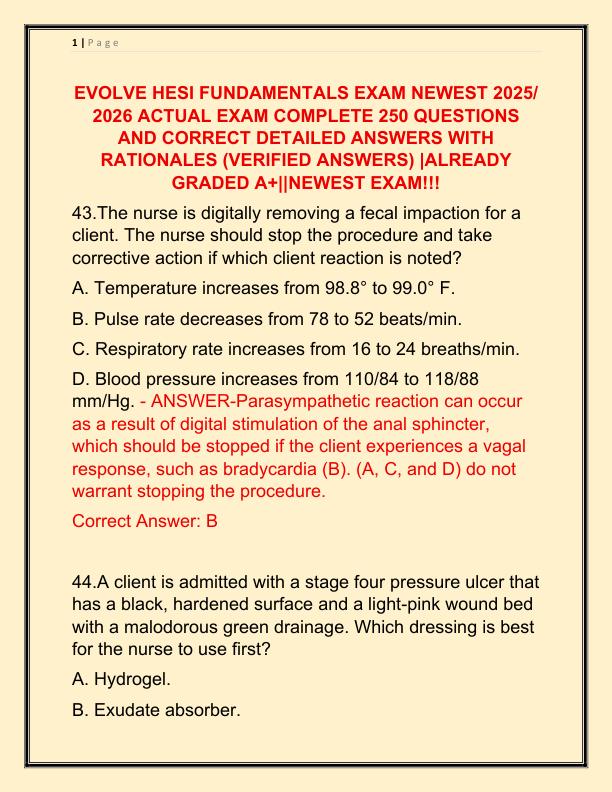 mobile-preview-EVOLVE HESI FUNDAMENTALS EXAM NEWEST 2025 ACTUAL EXAM COMPLETE 250 QUESTIONS AND CORRECT DETAILED ANSWERS