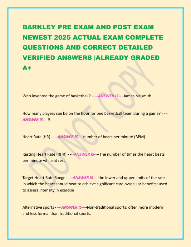 BARKLEY PRE EXAM AND POST EXAM NEWEST 2025 ACTUAL EXAM COMPLETE QUESTIONS AND CORRECT DETAILED VERIFIED ANSWERS