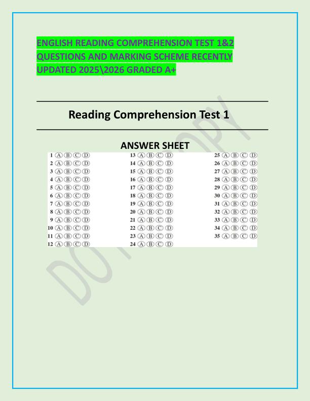 ENGLISH READING COMPREHENSION TEST 1