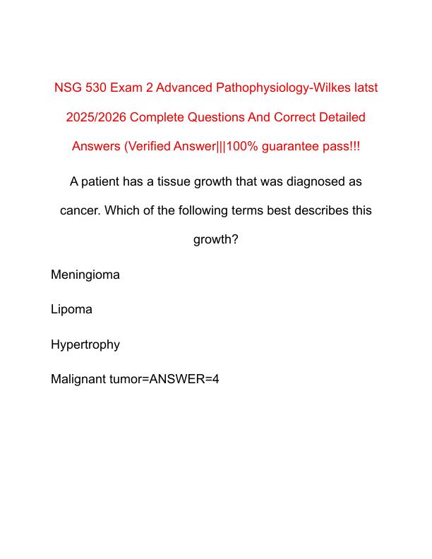 NSG 530 Exam 2 Advanced Pathophysiology