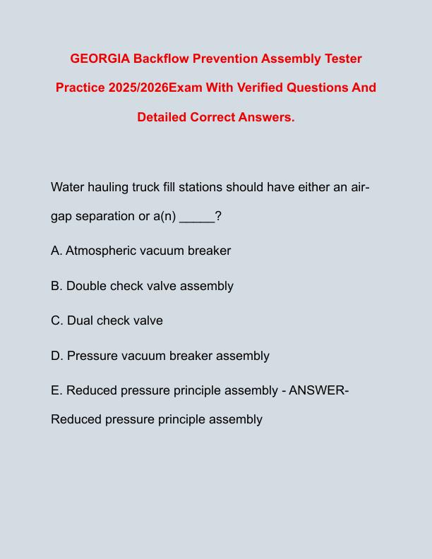 GEORGIA Backflow Prevention Assembly Tester Practice 2025