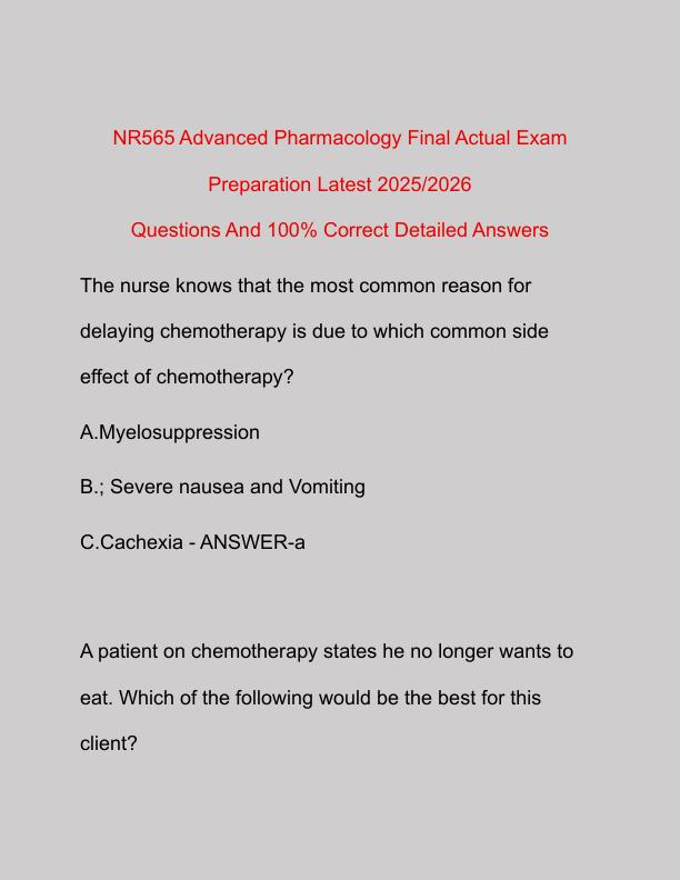 NR565 Advanced Pharmacology Final Actual Exam