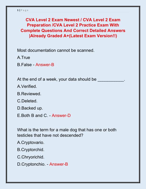 CVA Level 2 Exam Newest