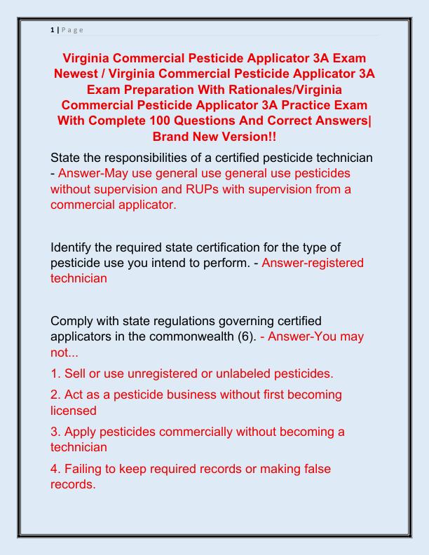 Virginia Commercial Pesticide Applicator 3A Exam Newes1