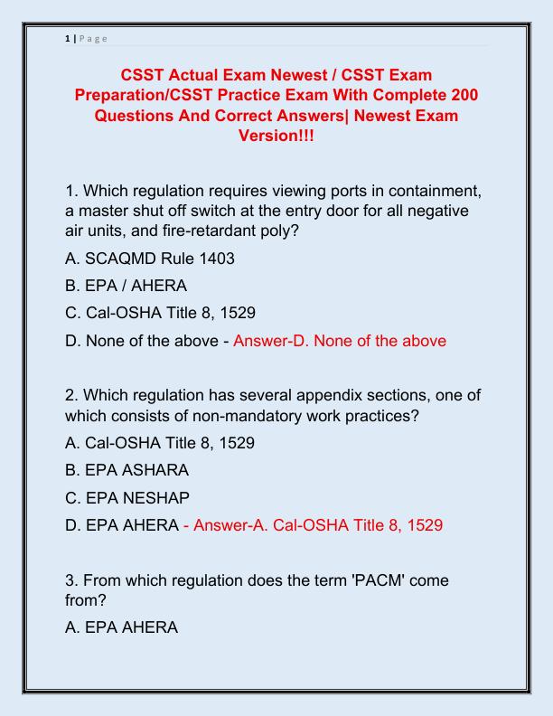 CSST Actual Exam Newest