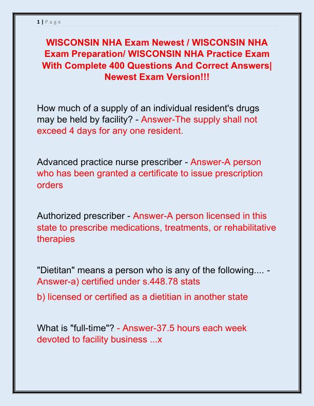 WISCONSIN NHA Exam Newest