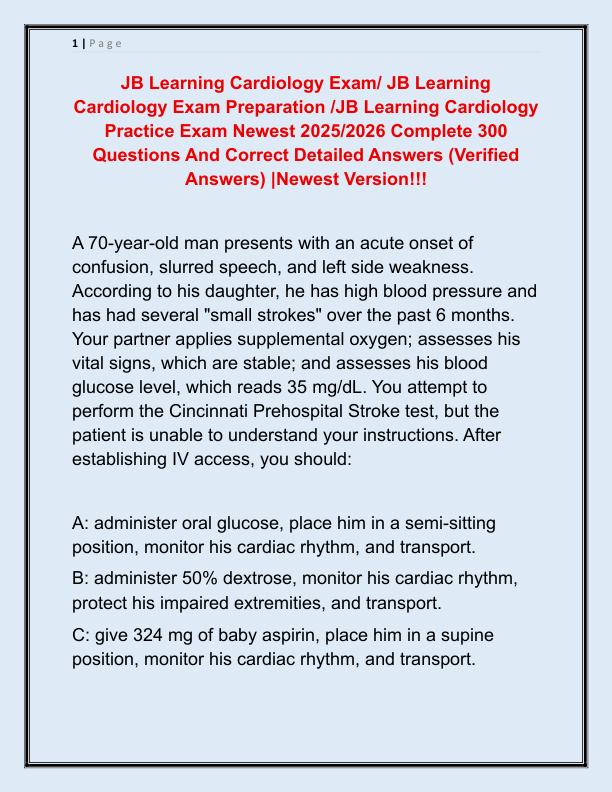 JB Learning Cardiology Exam