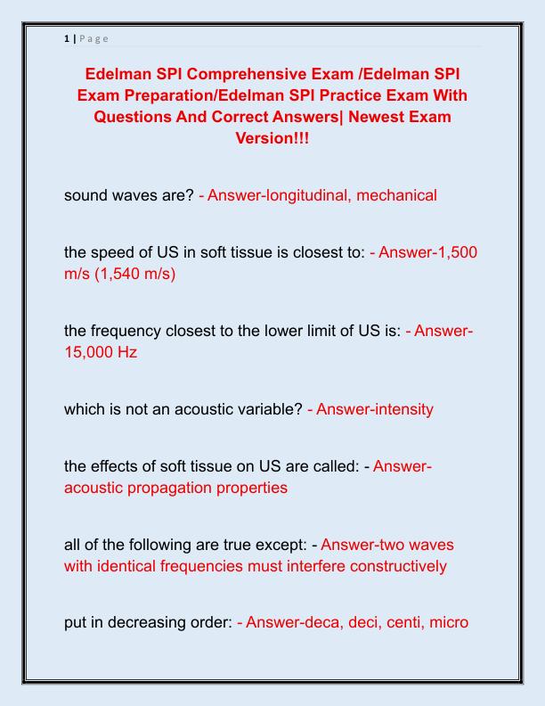 Edelman SPI Comprehensive Exam