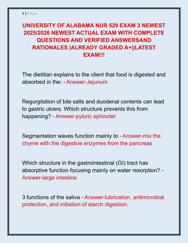 UNIVERSITY OF ALABAMA NUR 529 EXAM 3 NEWEST 2025