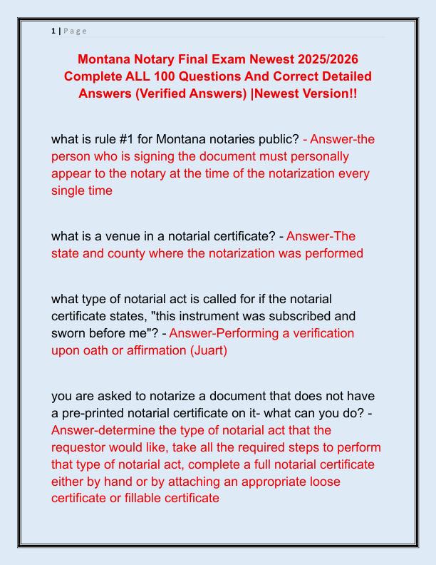 Montana Notary Final Exam Newest 2025