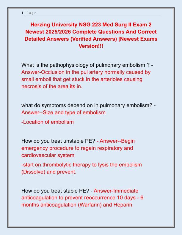 Herzing University NSG 223 Med Surg II Exam 2 Newest 2025