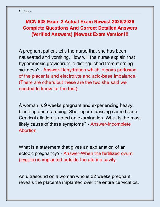 MCN 538 Exam 2 Actual Exam Newest 2025