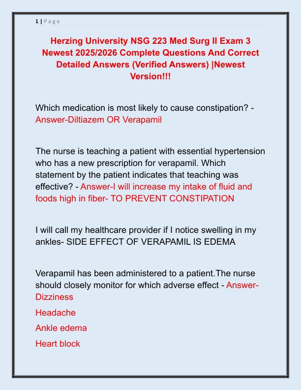 Herzing University NSG 223 Med Surg II Exam 3 Newest 2025